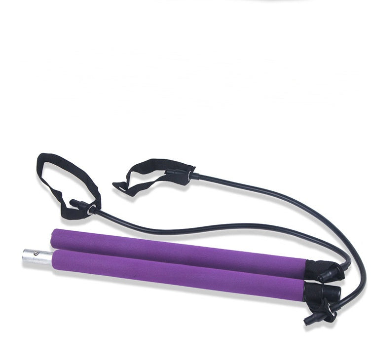 Yoga resistance bands exerciser with purple foam grips for strength training and flexibility enhancement.