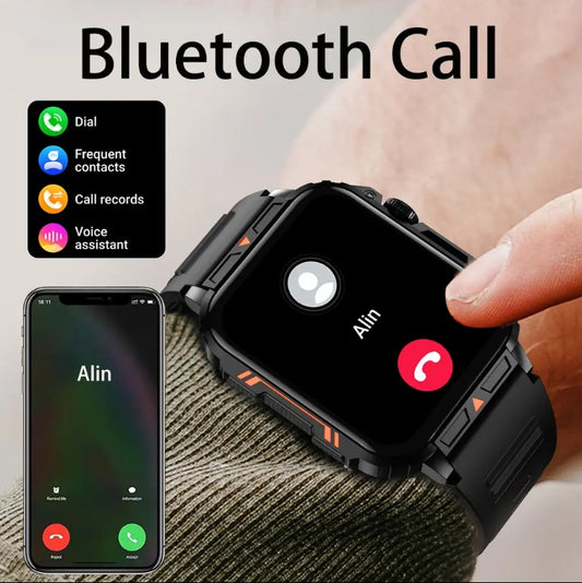 Smartwatch with Bluetooth call feature and smartphone interface, showing incoming call from contact Alin.