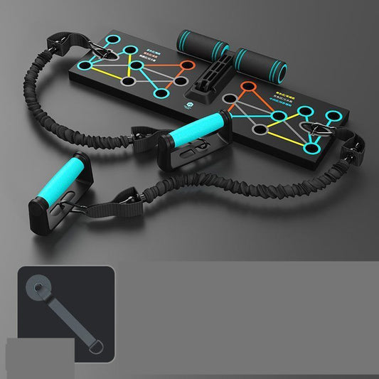 Multifunctional push-up training bracket with resistance bands for push-ups and sit-ups, featuring a foldable design.